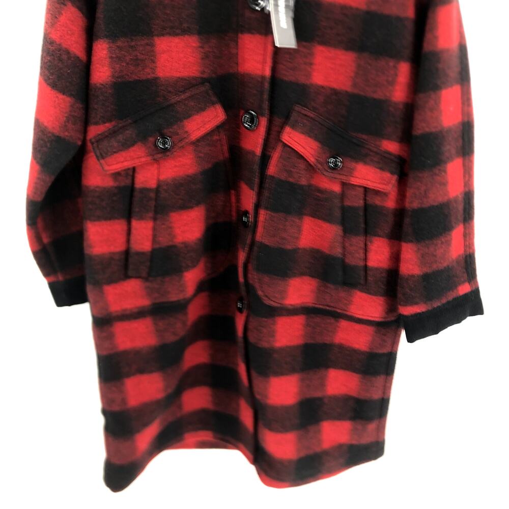Diesel Plaid Coat Red Black Plaid Flannel Women's Sz L NWT $875 - Picture 7 of 11
